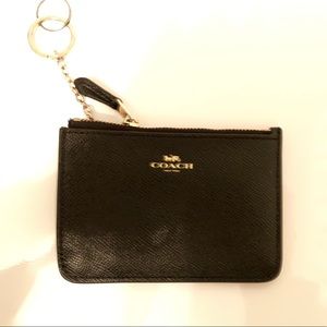 Coach Crossgrain Leather Corner Zip Wristlet Black